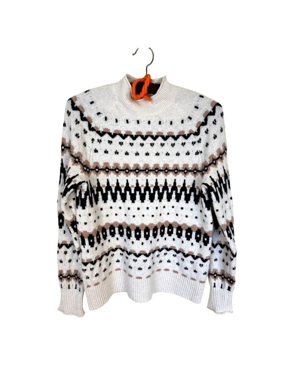 Banana Republic Womens Sweater White Fair Isle Wool Blend Pullover Geometric